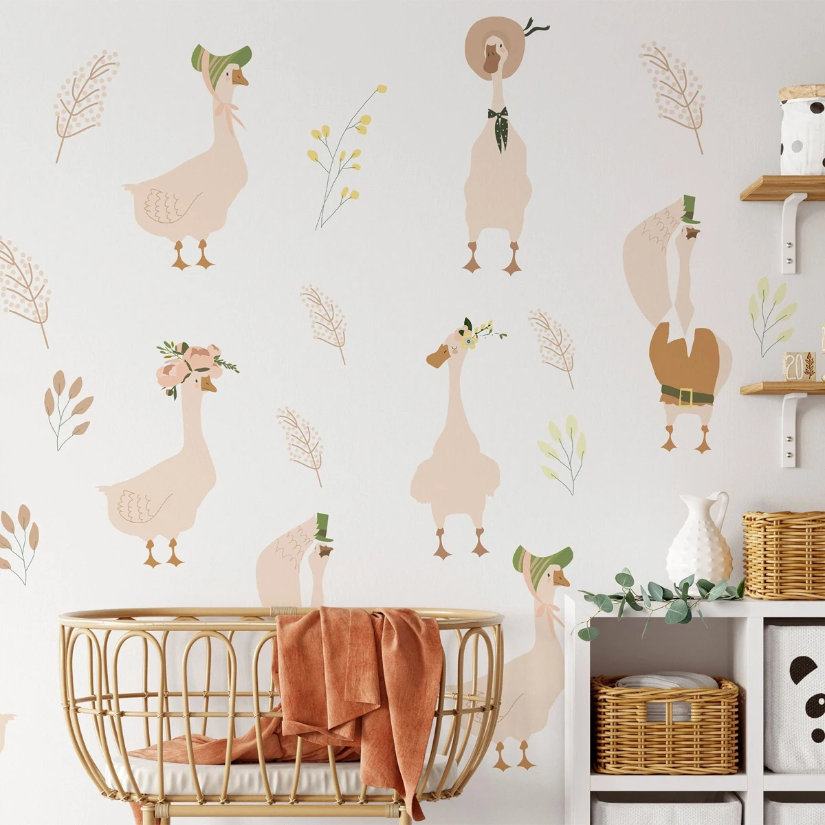 

Boho Rustic Hat-Wearing Geese Warm Style Wall Sticker Nursery Child Room Wall Art Vinyl Decal Kids Room Bedroom Living Decor