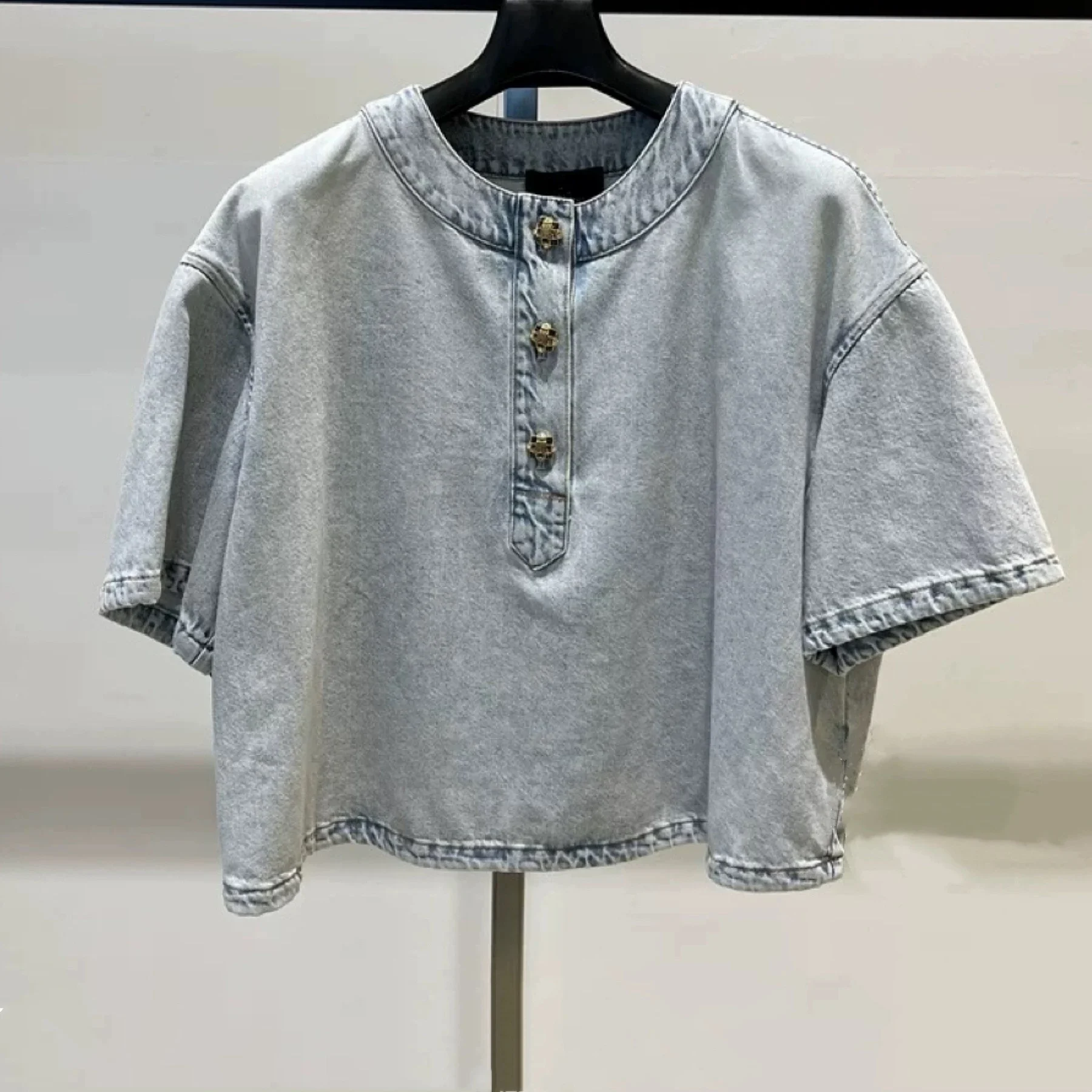 

Loose Fit round Ne ort Denim irt High Waist Side Slit f Skirt Korean Single LNVM Summer Faion Commute Sle