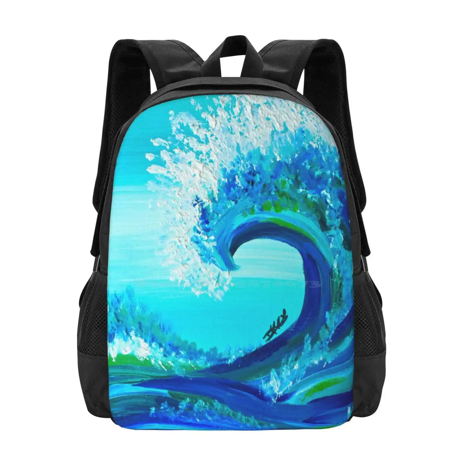 Mochila escolar "Salt To The Sea", bolsa de moda, Wave Ocean Blue Marine Teal Aqua Beach Vibe Surf, pintura al óleo, gran oferta