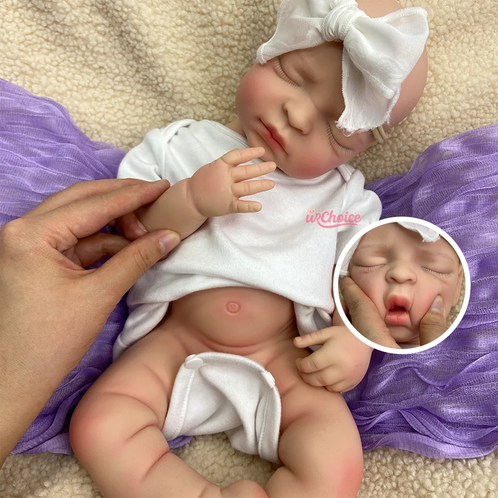 

Adorable 17" Silicone Reborn Girl Doll Open Mouth Washable Newborn Doll For Handmade Painted Doll Artist Collectors Doll Model