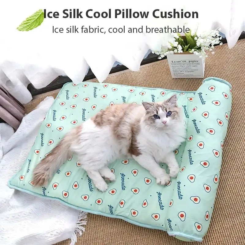 Hot Summer Cooling Cats Dogs Cooling Mat Pad Bed Cool Sleeping Cushion Ice Silk Fabric Lower Temperature For Pets Dog Cat