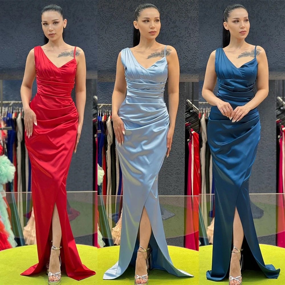 

Jiayigong Prom Fashion Simple Spaghetti Sheath es Fold Shirred Satin Custom