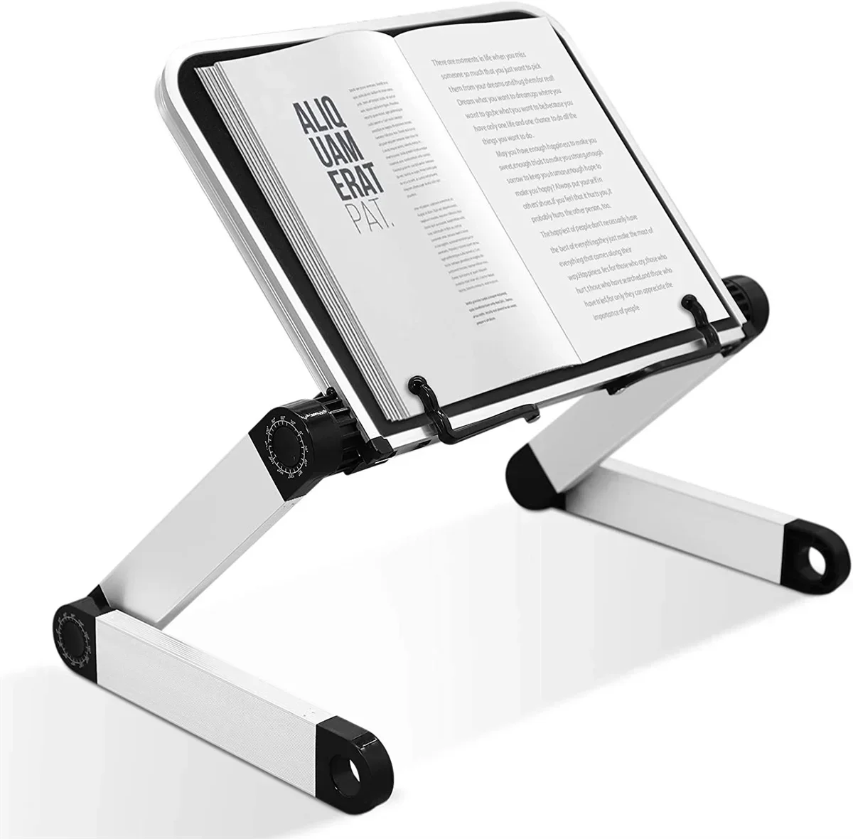 Book Holder Laptop Stand Adjustable Book Stand for Reading Hands Free Notebook Cookbook Recipe Book Stand for Desk Bed Kitchen