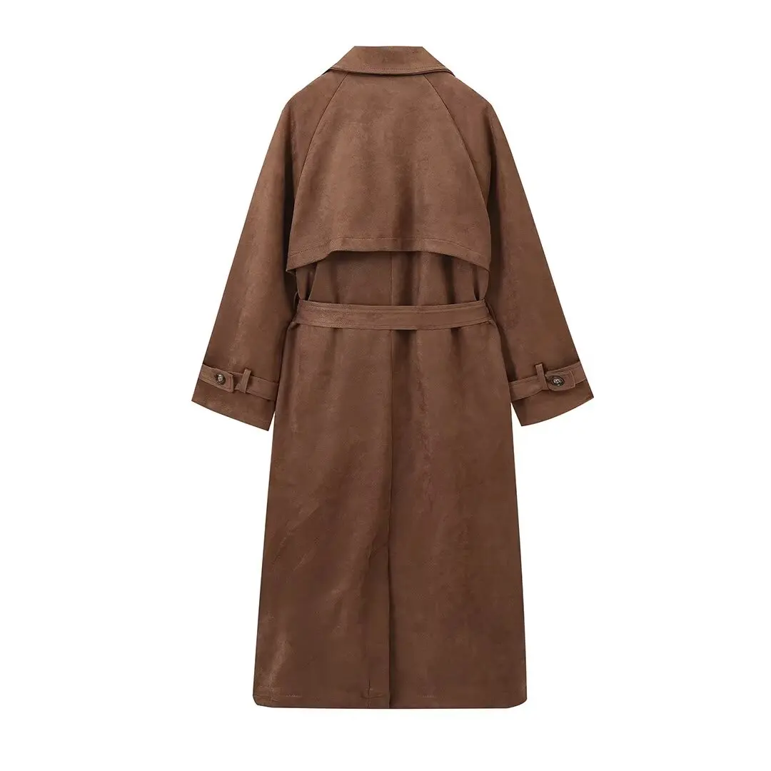 2024 Autumn New Women\'s Fashion Retro Long Sleeve Windbreaker Coat Loose Long Style Temperament Strap Over Knee Coat
