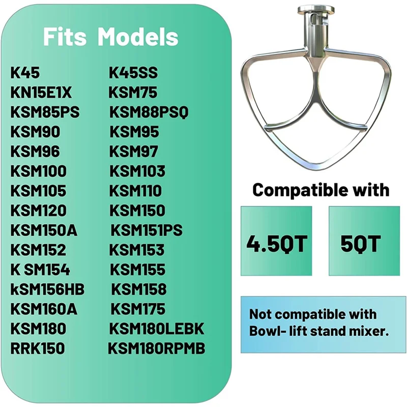 เครื่องตีสแตนเลสแบนสำหรับห้องครัวอุปกรณ์เสริมเครื่องผสมขาตั้ง4.5 5QT ไม่เคลือบป้องกันเครื่องล้างจานปลอดภัย
