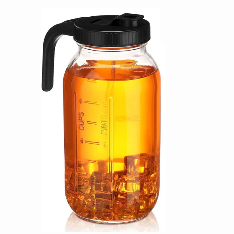 64oz Glass Bottle Drink Bottle Juice Bottle with Handle Lid Wide Mouth Mason Jar