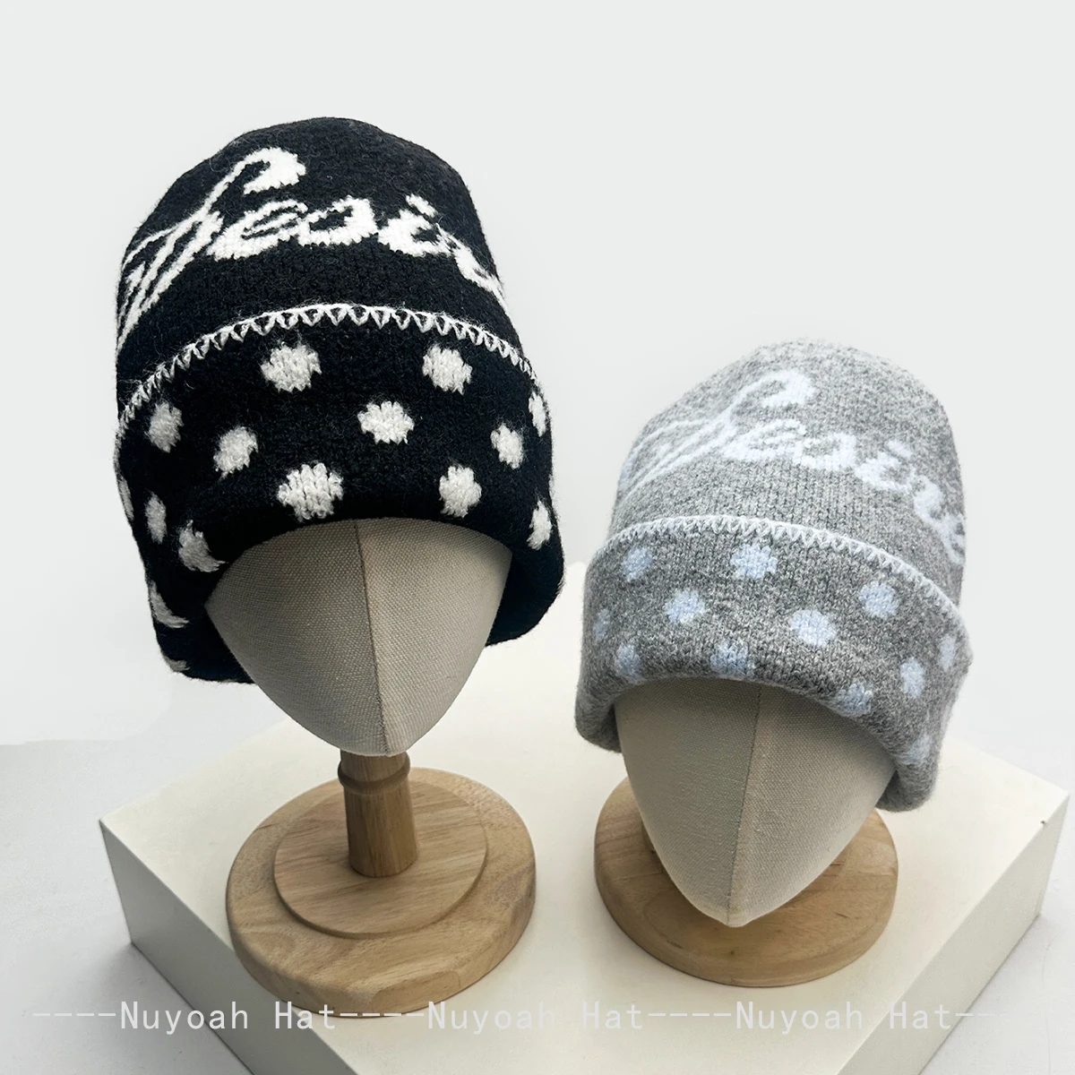 New Men Women American Retro Jacquard Letters Knitted Hats Warm Polka Dot Fashion Color Block Beanies Outdoor Versatile Personal