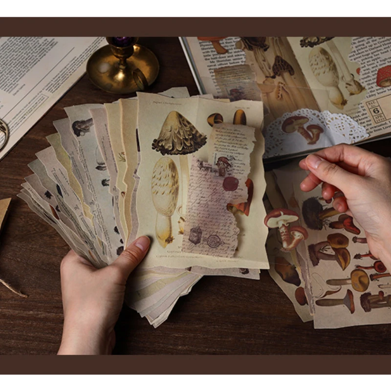 버섯 나비 재료 종이, 카드 제작 콜라주 스크랩북 용품 장식, 정크 저널 레트로 공예 종이, 25 개