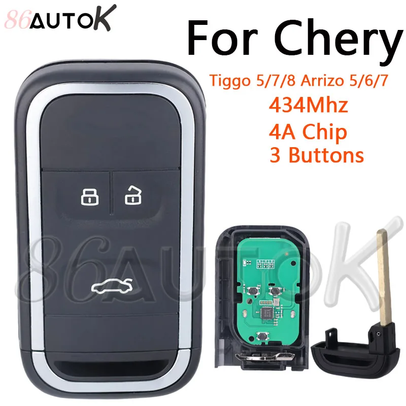 Car Keyless Smart Remote Key 434Mhz 4A Chip OEM Origin for New Chery Tiggo 5 7 8 Arrizo 5 6 7 Intelligent Auto Remote Key 3bts