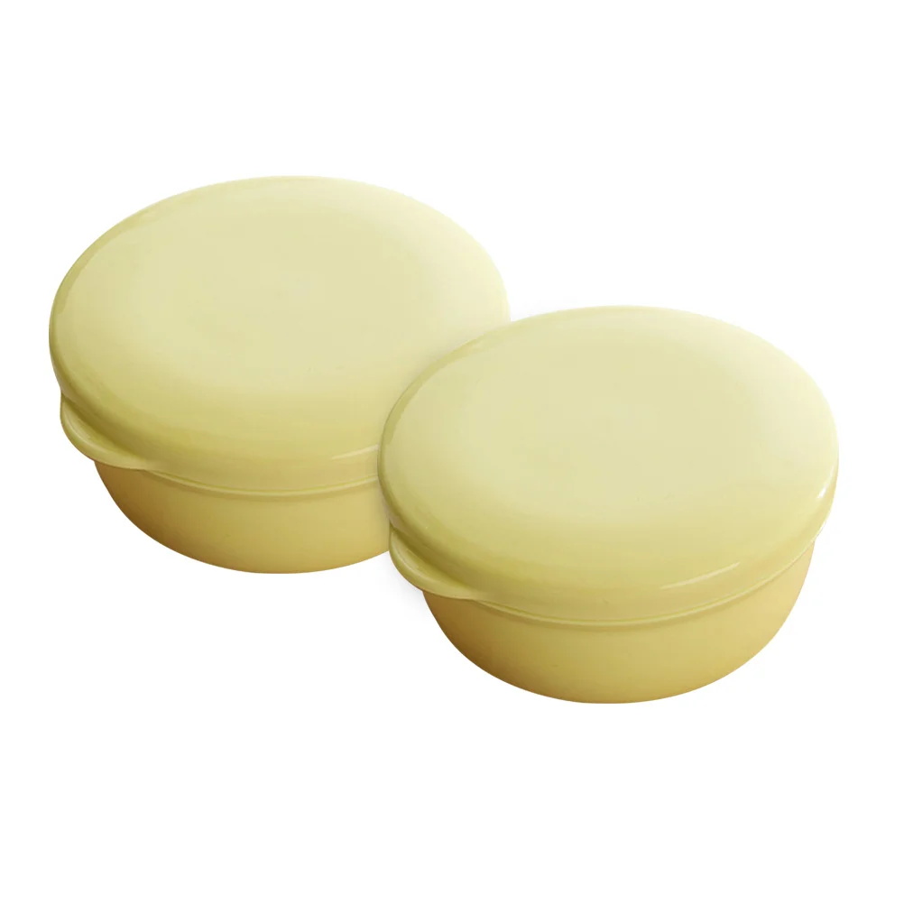 2pcs Business Travel Soap Box Circular Soap Box with Interlayer SPA Creative Soap Case with Lid Yellow