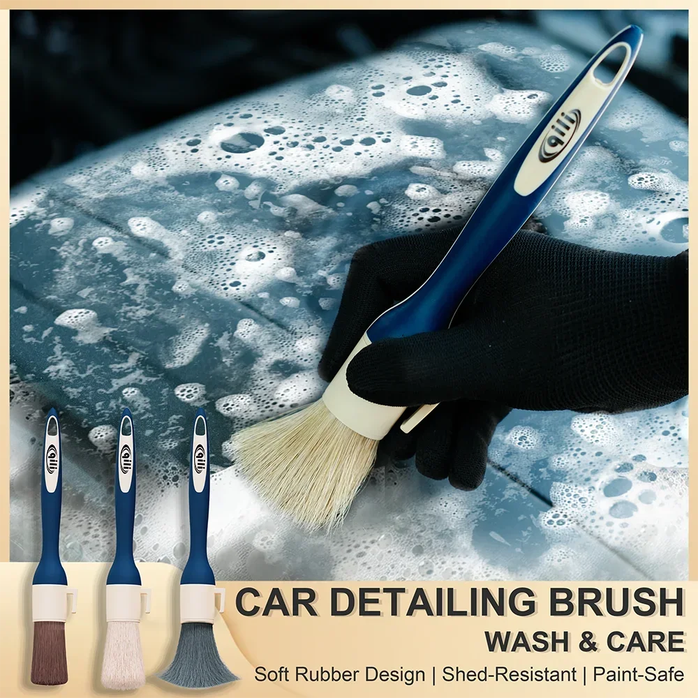 3Pcs Auto Detailing Brush Kit Soft Rubber Grip Buckle Paint-Safe for Car Dashboard Vents Grille Interior Deep Cleaning Tool Set