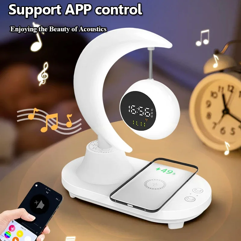 

Wirelss Alarm Clock Bluetooth Speaker Colorful Night Light Bluetooth Soundbar 15W Wireless Charging MP3 Music Player App Control