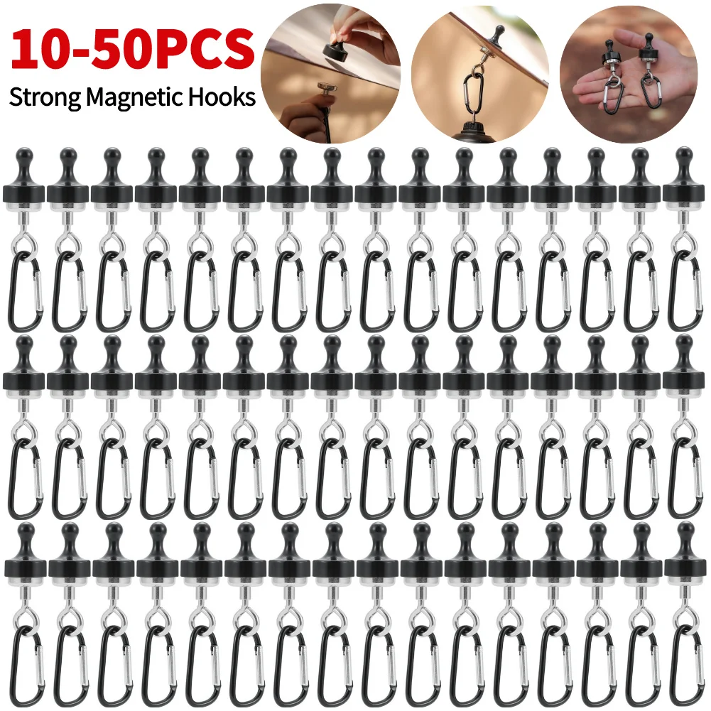 10-50PCS Strong Magnet Hooks Pulling Force Magnetic Lanyard Clip Heavy Duty Multipurpose for Outdoor Hanging Camping Light