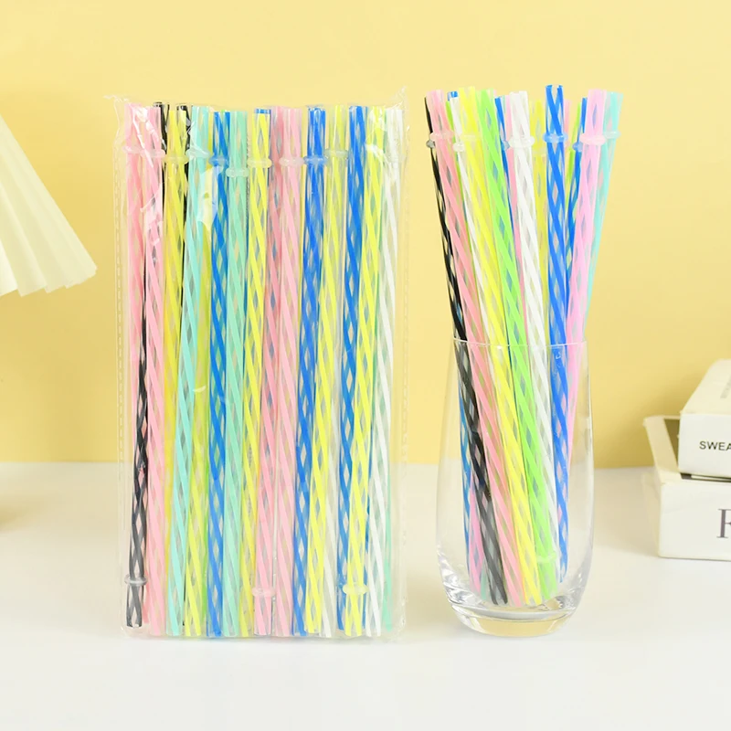 

25Pcs Spiral Stripe Hard PP Plastic Straw Reusable Drinking Straws with Cleaning Brush for Tumbler Jar Wedding Birthday Party