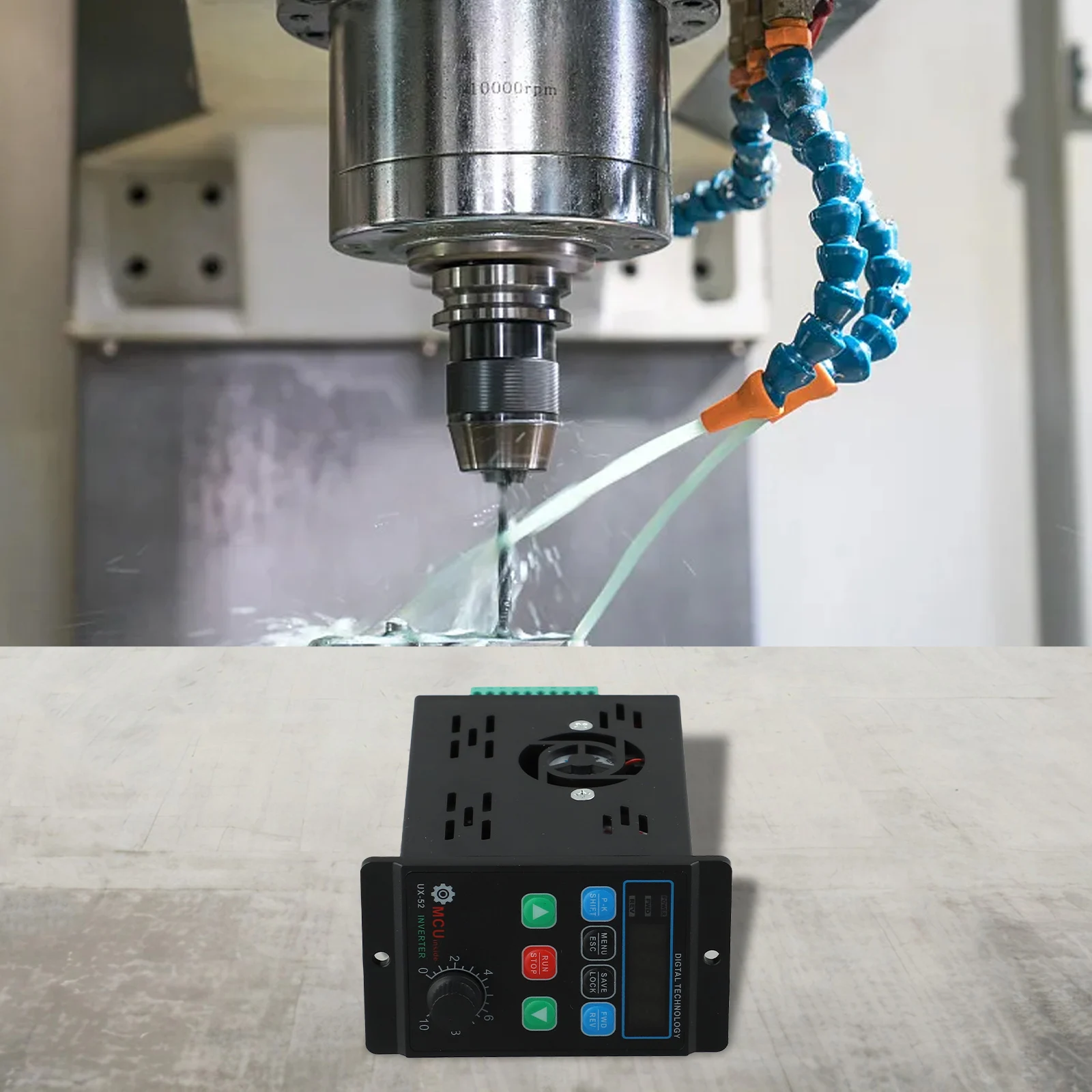 Industrial Inverter with Single Phase Input and Three Phase Output for Motor Applications Digital Display and Safety Features