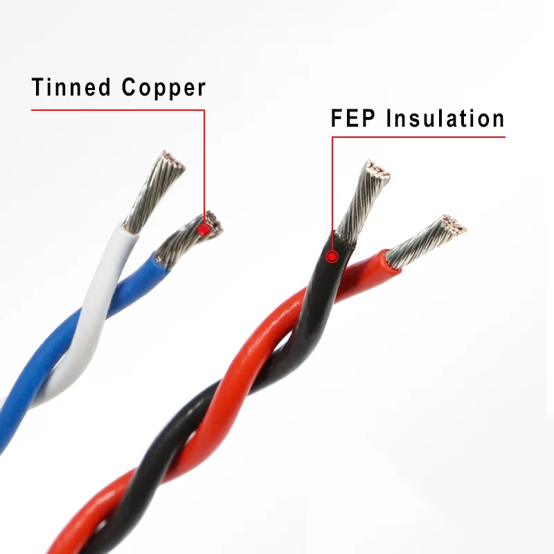 1-50M AFS200 2-Pin-Kabel 26/24/22/20/18/17/15/13AWG Hochtemperaturbeständiges FEP-Isoliertes Verzinntes Kupfer-Drehpaarkabel – Detail 3