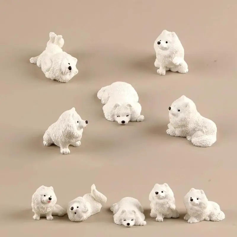 Casa de muñecas en miniatura, decoración de jardín de hadas para cachorros, animales de dibujos animados de resina Kawaii, perro blanco para decoración de casa de muñecas, juguetes de regalo, 5 uds.