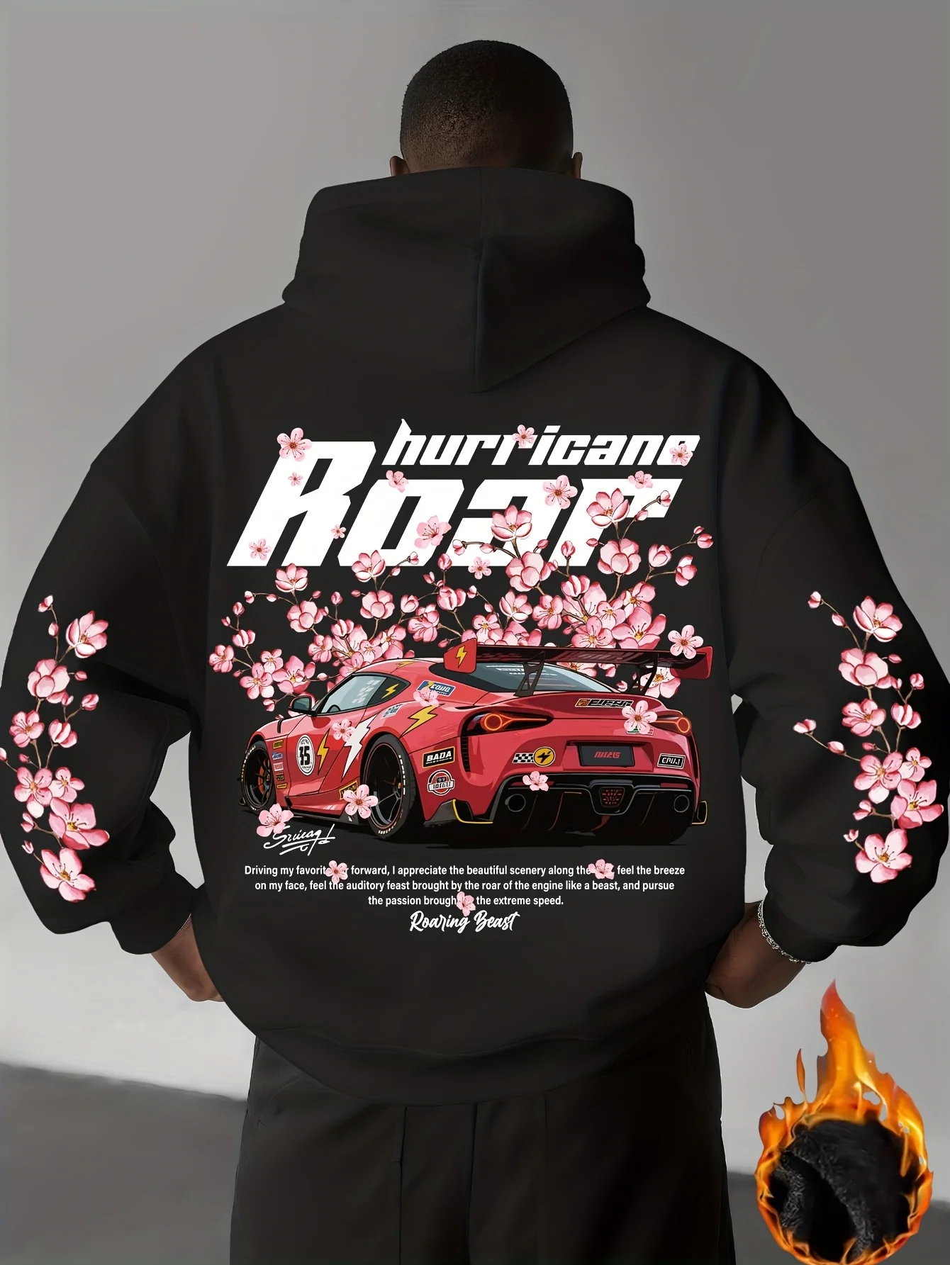 Street style men's loose casual sportswear outdoor warm and comfortable pullover sweater with cherry blossom pattern design