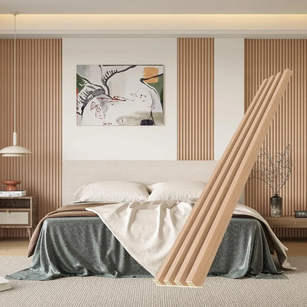 Panneaux muraux à lattes, paquet de 8 lattes en bois à lattes d'accent 95x6 pouces pour murs et plafonds, panneaux acoustiques pour mur intérieur, décoration moderne