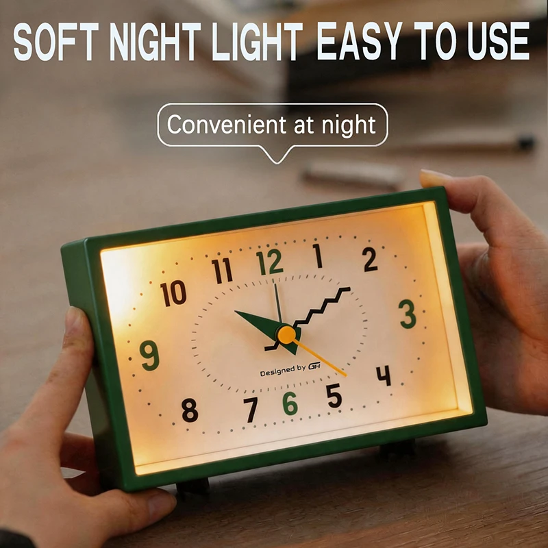 New Stylish and Minimalist Bedroom Table Alarm Clock with a Quiet Chime and Creative Wave-Shaped Hands; Requires 1 AA Battery