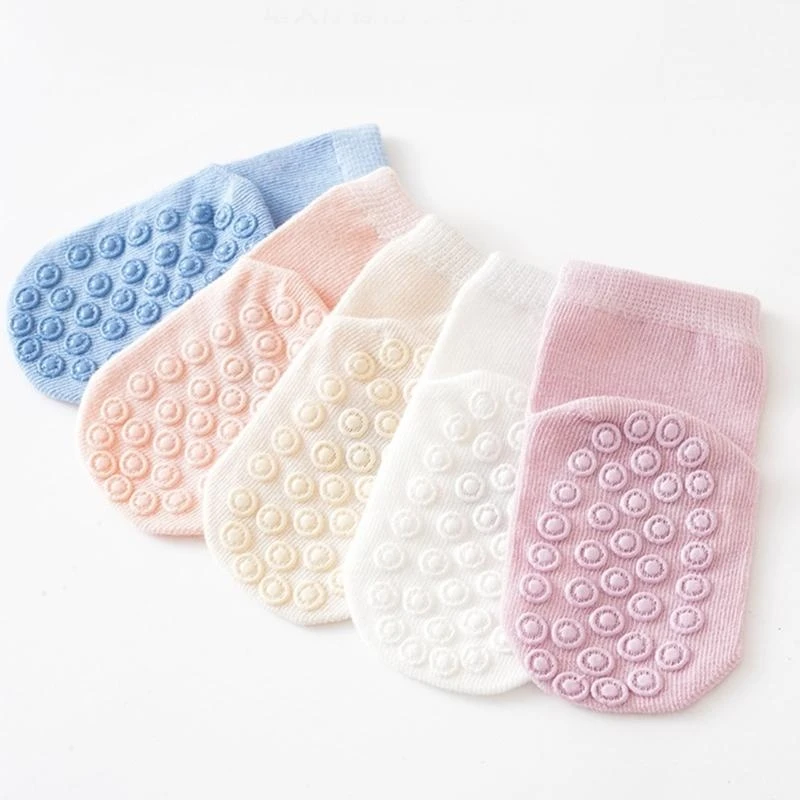 R66D Toddlers Socks Infant High Elastic Breathable Grip Socks Spring Cotton Socks with Anti Skid Soles for Baby Ankle Socks