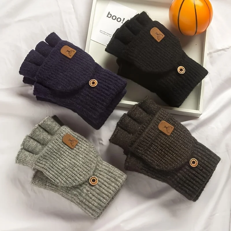 Knitted Fingerless Gloves, Winter Thick Warm Touch Screen Gloves, Men's and Women's Warm Half Finger Student Gloves