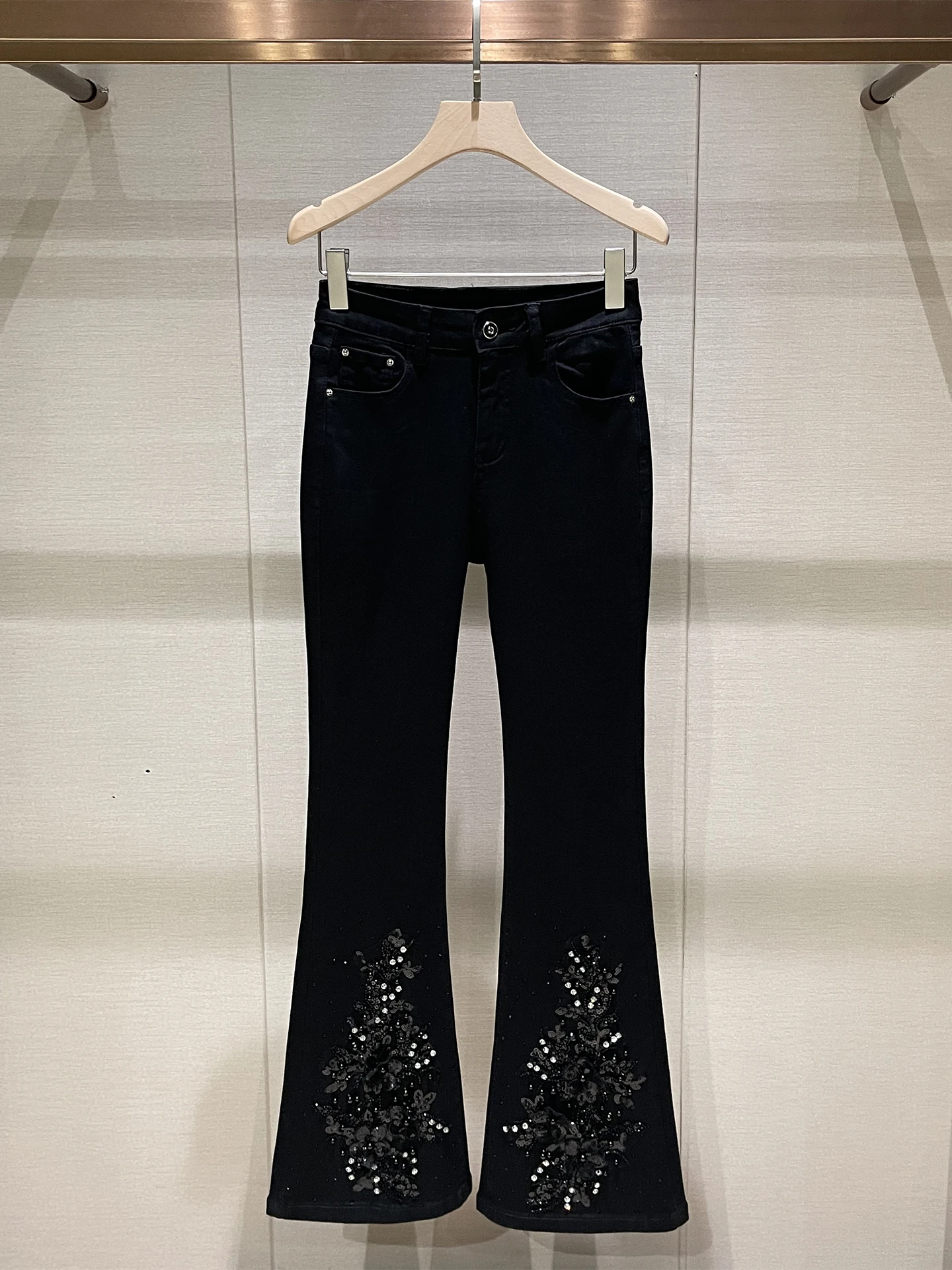 

Женские узкие джинсы с высокой талией и стразами, осенние новые длинные брюки на заказ, повседневная одежда с прямыми штанинами