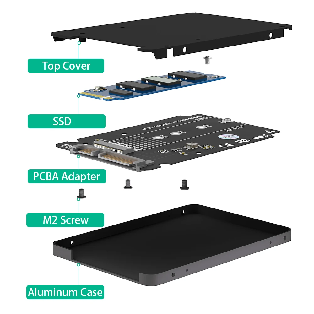 "M.2" アダプターから2.5 "Sata" エンクロージャーおよびm "キー" "" ngff "コンバーター、" sata 3.0カードサポート、2230、2242、2260、2280