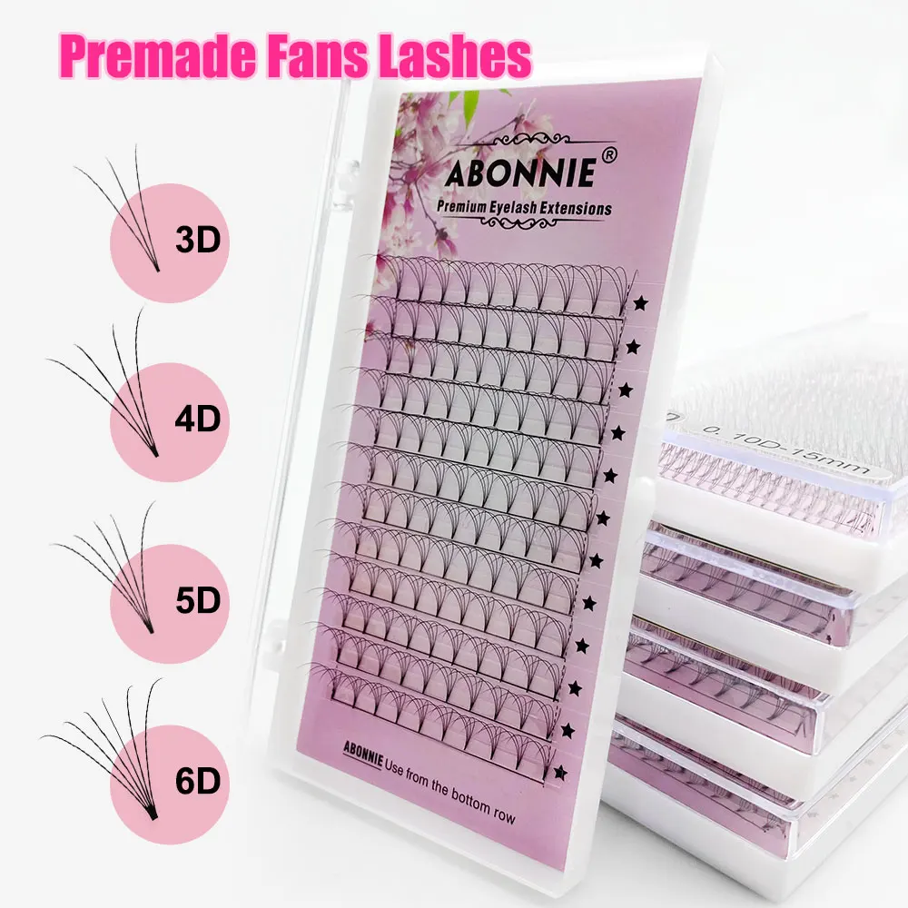 ABONNIE Extensão de cílios de volume russo de haste curta de veludo 3D/4D/5D/6D Ventiladores Extensões de cílios