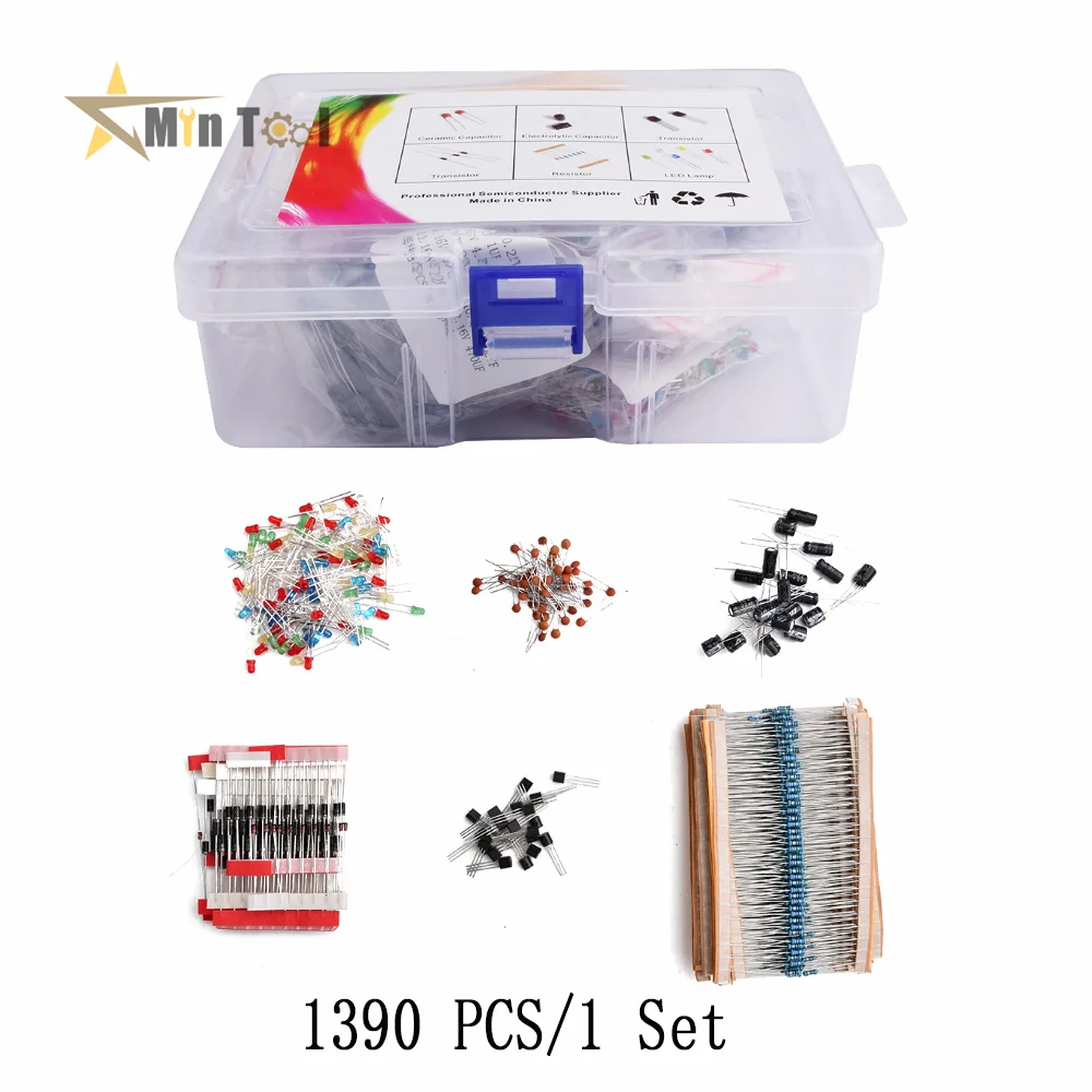 Electronic Components Kits Metal Film Resistor Assortment Led Diodes Electrolytic Capacitor Ceramic Set Transistor Power Supply