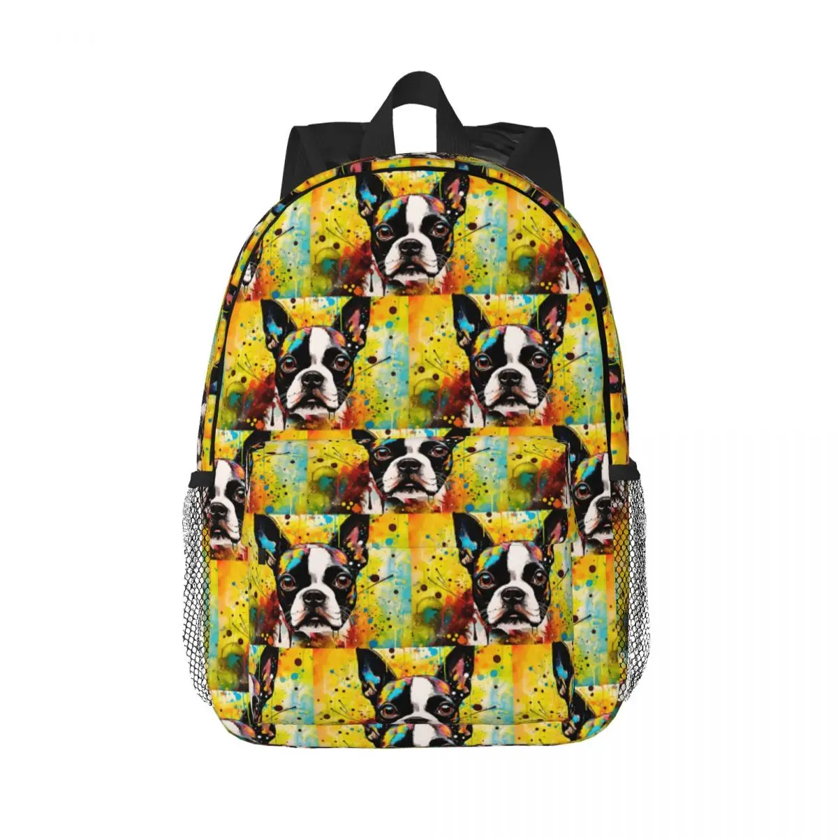 Boston Terrier Face Print Backpack Daypack Large Capacity Boys Girls BookBag Shoulder Bags for Men Women Kids School Bag