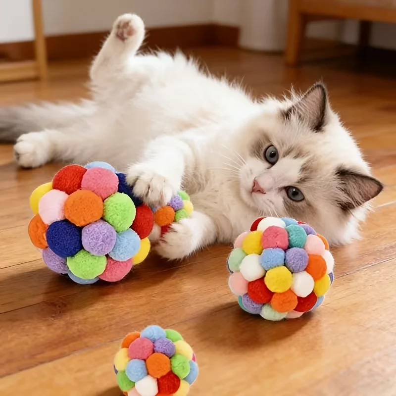 5 pieces cat ball toys, pet elastic bells, balls for self-amusement, balls of random colors