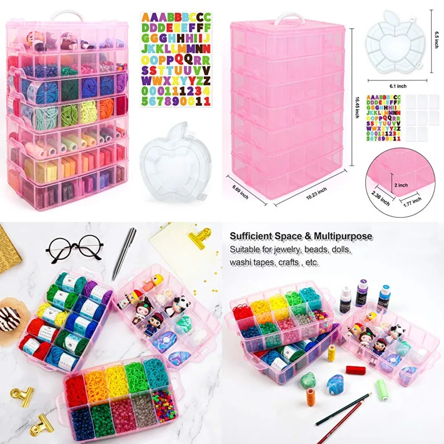 

7 Tier Craft Storage Boxes with Compartments 70 Adjustable Plastic Organiser Storage Boxes for Crafts Beads Screw Washi Tap Sta