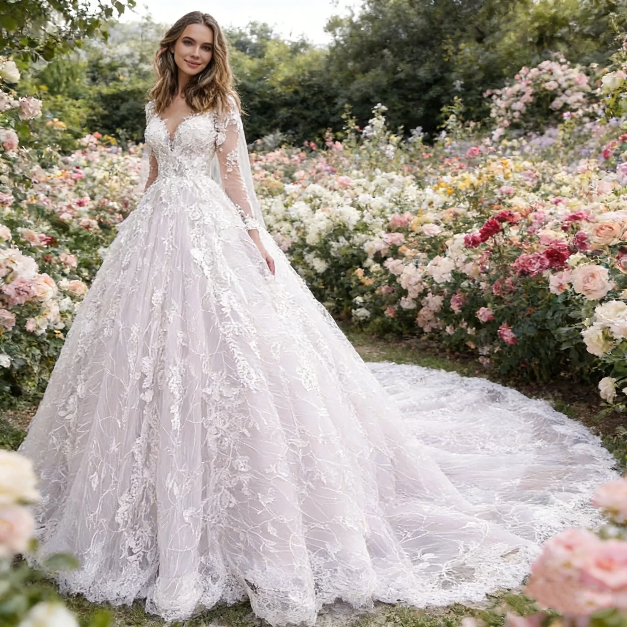 

Свадебное платье Flavinke на заказ: элегантное, из тюля, с длинными рукавами, кружевными аппликациями, пайетками и бисером, Vestido De Novia