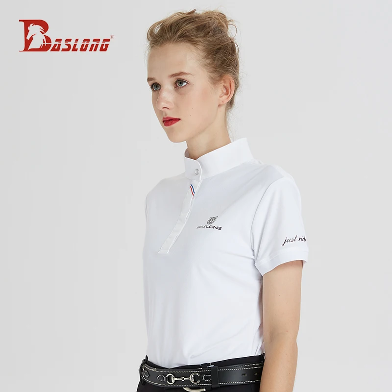 Baslong Camiseta deportiva ecuestre para mujer, ropa de caballero femenina de manga corta para montar profesional, ropa de competición de obstáculos ecuestres, verano de manga corta transpirable
