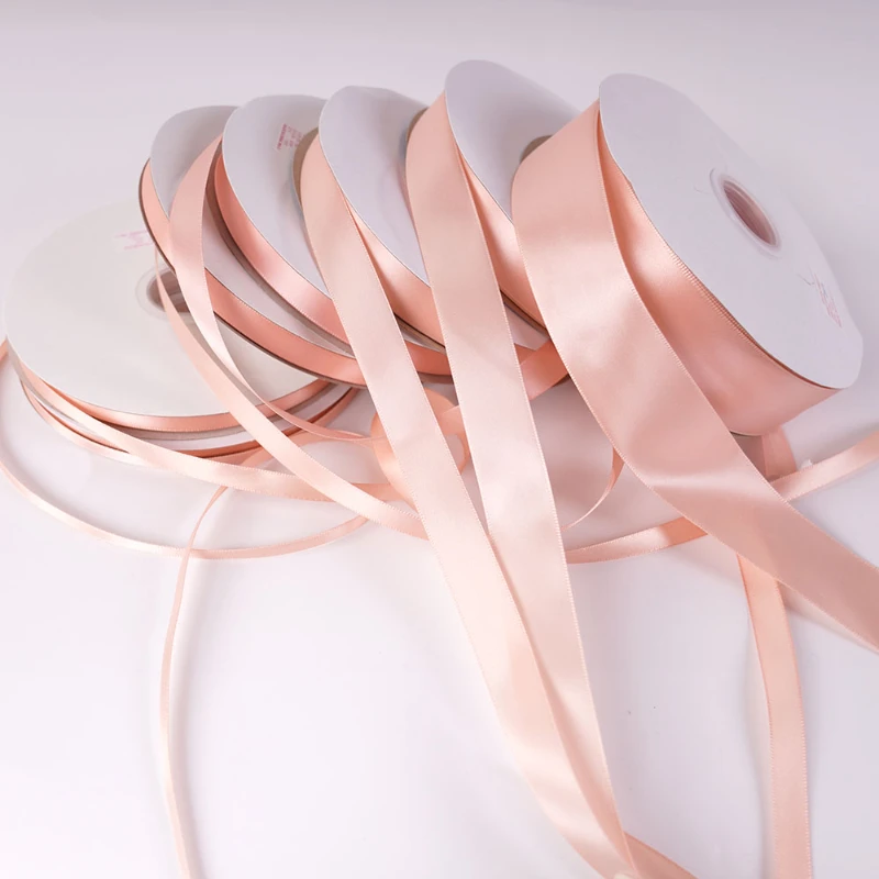 Champagne Pink Satin Ribbon 6/10/12/15/20/25/40/mm Bow Crafts Gift Wrap Wedding Wrapping Cake Gift Box Ribbons DIY  Christmas