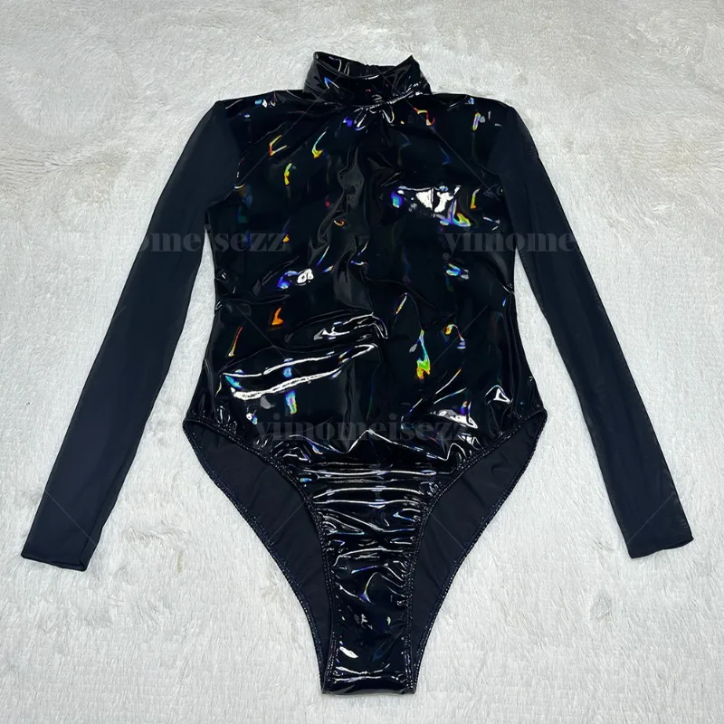 

Комбинезон по индивидуальному заказу, корсет, облегающий наряд, облегающий сексуальный наряд для пикантных девушек, сетчатый костюм с одним рукавом и высоким воротом