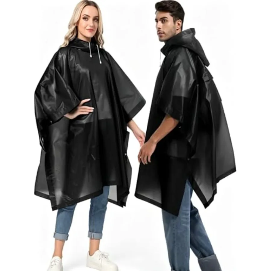 

2-Pack Reusable Rain Ponchos for Adults, Raincoats Emergency Survival for Women/Men Hood and Drawstring