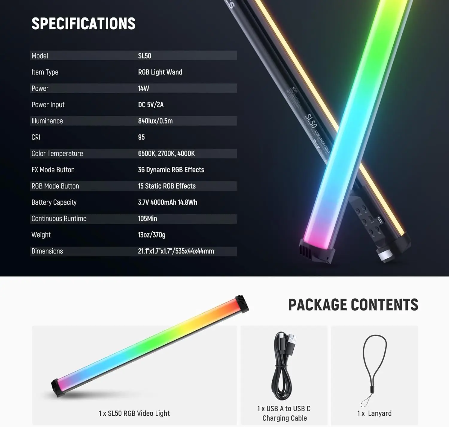 

NEEWER CRI95 Ручная светодиодная палочка для освещения видеолампы 14 Вт с регулируемой яркостью и 5 режимами RGB, базовая 21-дюймовая магнитная палочка RGB