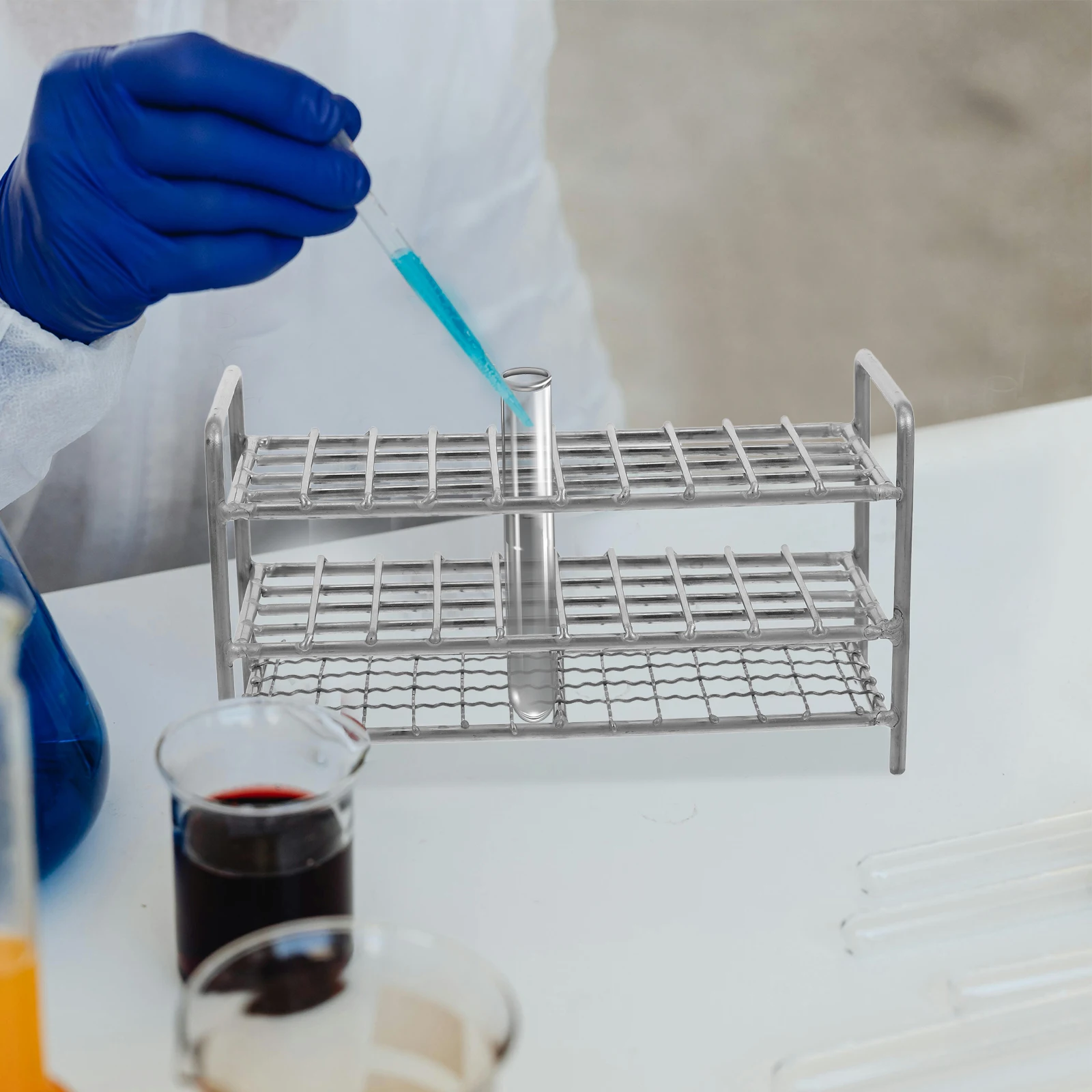 

Test Tube Rack Laboratory Stands Support Sample Reusable Square Hole Sampling Container Silver Holder Travel