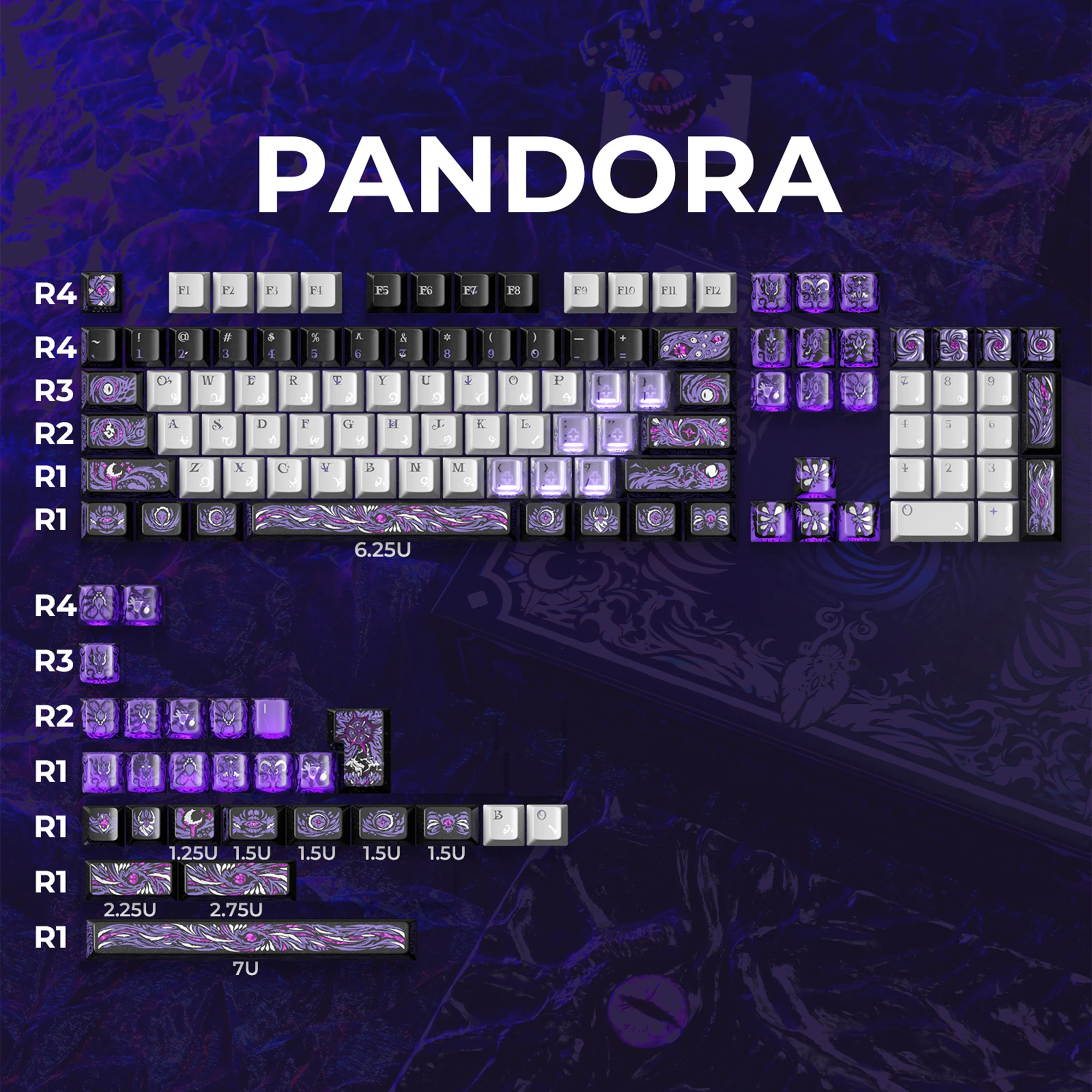 XVX Pandora Cherry Profile PBT+PC 133-Key Keycap Set Purple Design‑themed Keycaps