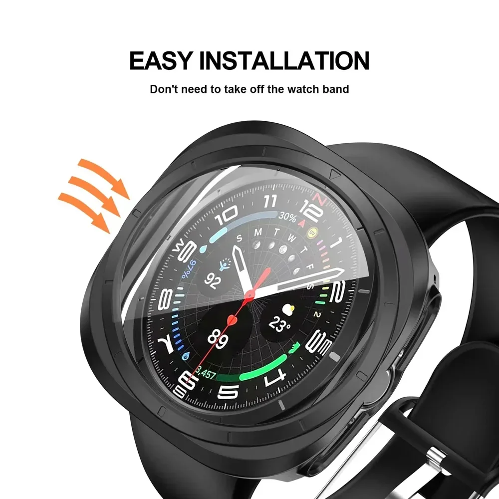 Glass+Case for Samsung Galaxy Watch 7 Ultra 47MM Waterproof PC Hard Bumper All around Protective Shell Cover+Screen Protector