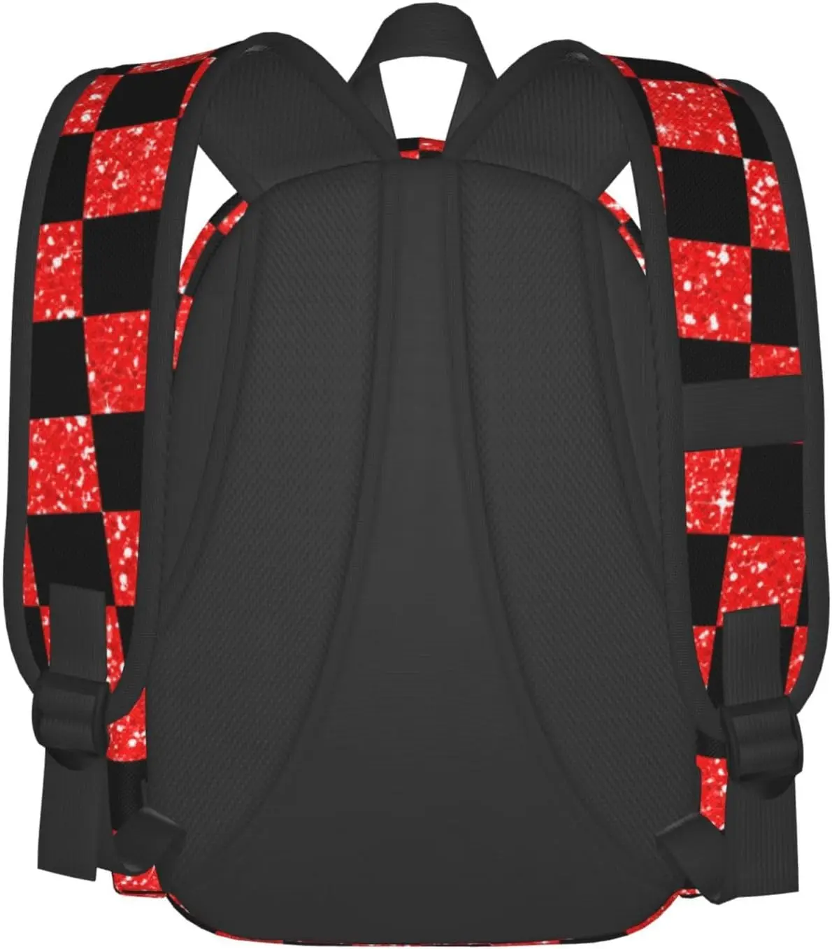 Glitter Red Black Checkered Flag Backpack for Men Women Adjustable Laptop Backpacks Shoulder Bag for Travel Hiking Outdoor