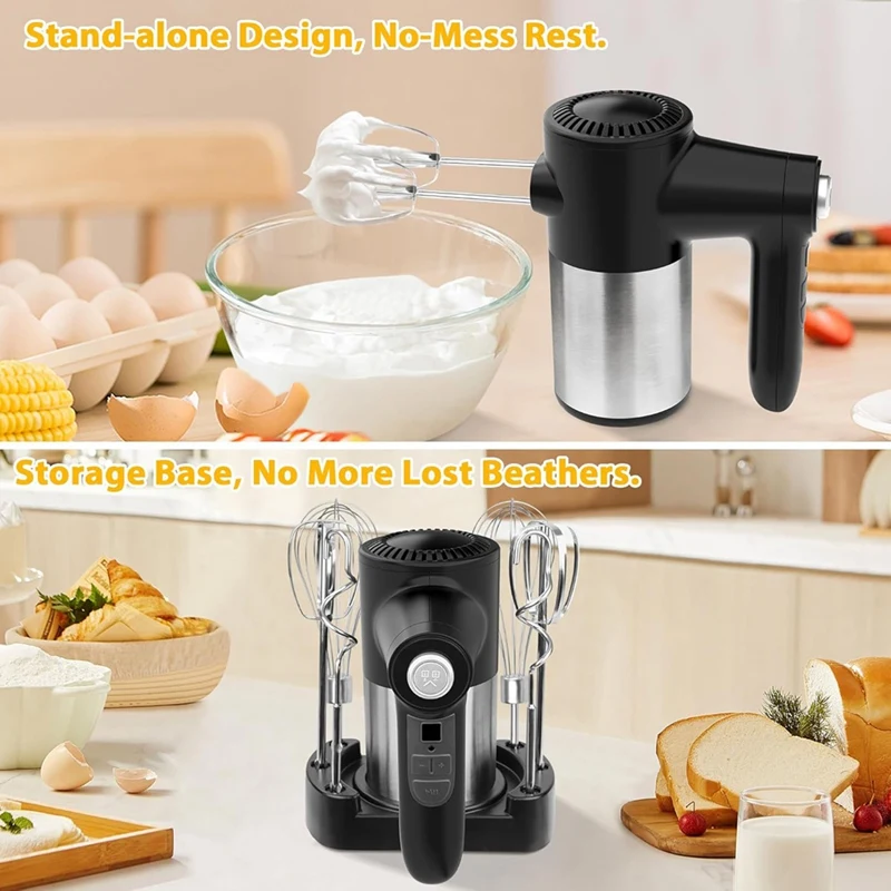 Cordless Hand Mixer,Digital Display 7 Speed Rechargeable Electric With 4 Stainless Steel Attachments,For Baking,Eggs