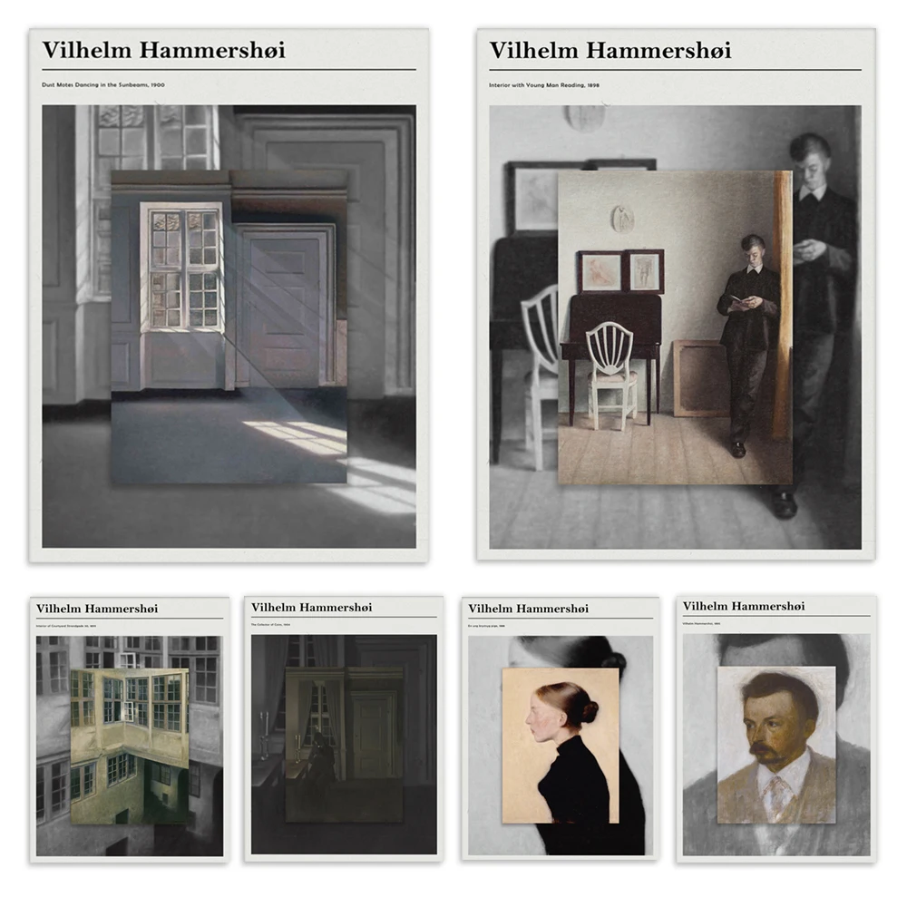 Danish painter Vilhelm Hammershøi exhibition prints, portrait art, Art Nouveau eclectic wall art poster