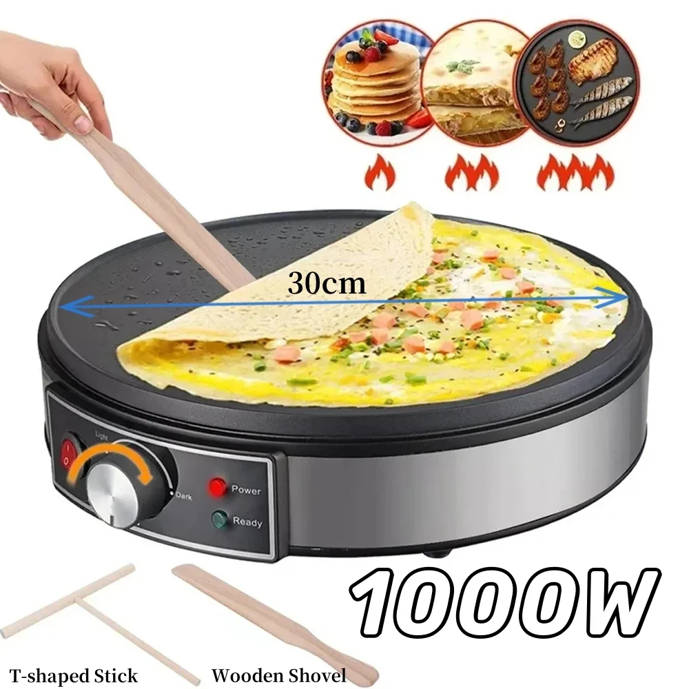 Electric Crepe Maker Machine with Non-stick Griddle Ideal for Pancakes Eggs Tortillas & Lefse with Batter Spreader Crepes Maker