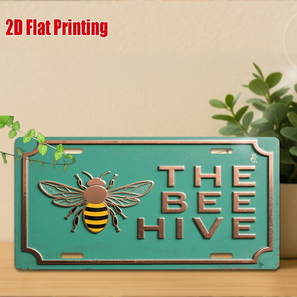 2D Flat, 2D Flat Printing, 1pc, Vintage Metal Sign, Only for decoration, Outdoor Wall Art (29.97cm * 14.99cm), THE BEE HIVE Alum
