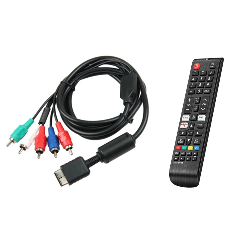 1 Pcs Ypbpr For PS2/PS3/PS3 Slim HDTV-Ready TV HD Component AV Cable 5-Wire 6FT & 1 Pcs BN59-01315B Remote Contro