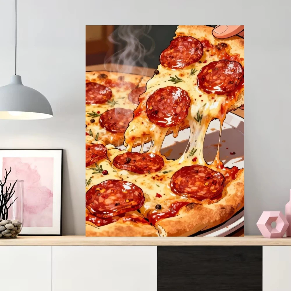 Delicious Hot Pepperoni Pizza Cheese Pull Oil Painting By Numbers Wall Decor for Living Room Bedroom Home Decor Gift No Frame - view 6