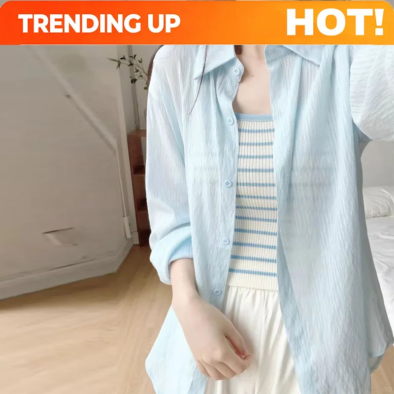 Customization Shirt Women's Thin Coat Loose Sun Protection Top Cardigan Air Conditioning Shirt Mid-length Long-sleeved Shirt
